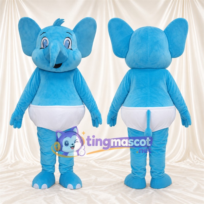 Costume de mascotte Éléphant – bleu – Short (blanc)