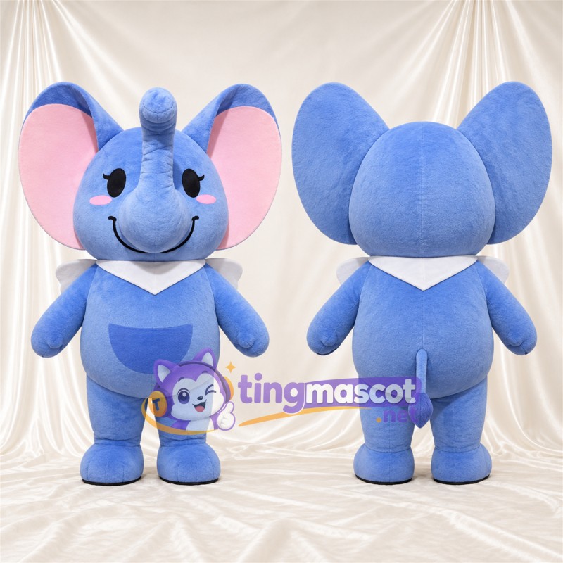 Costume de mascotte Éléphant – bleu – Col (blanc); Ventre (bleu)