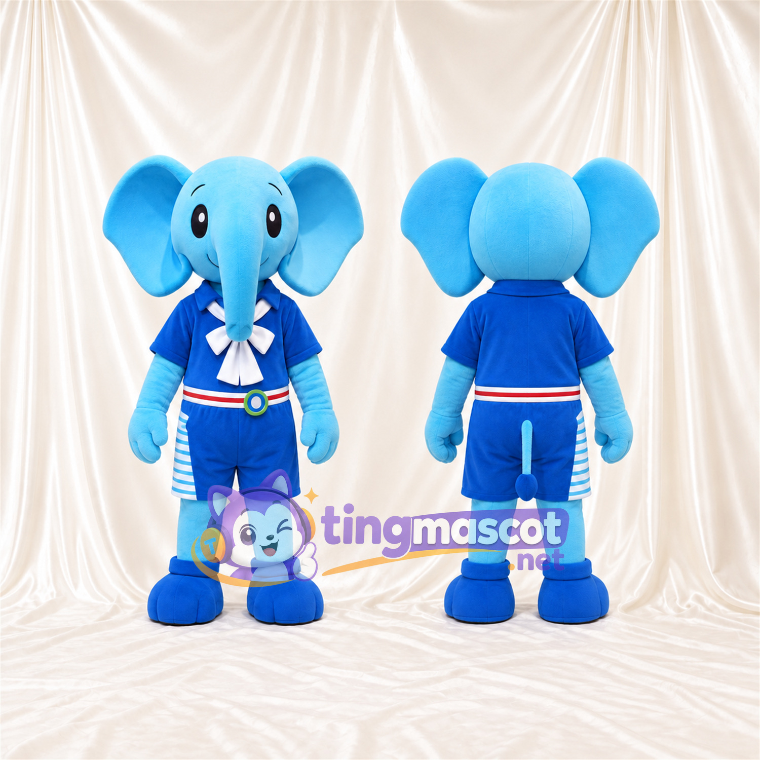 Blue Elephant Mascot Costume - Blue Sailor Outfit Blue Elephant Mascot Costume - Blue Sailor Outfit