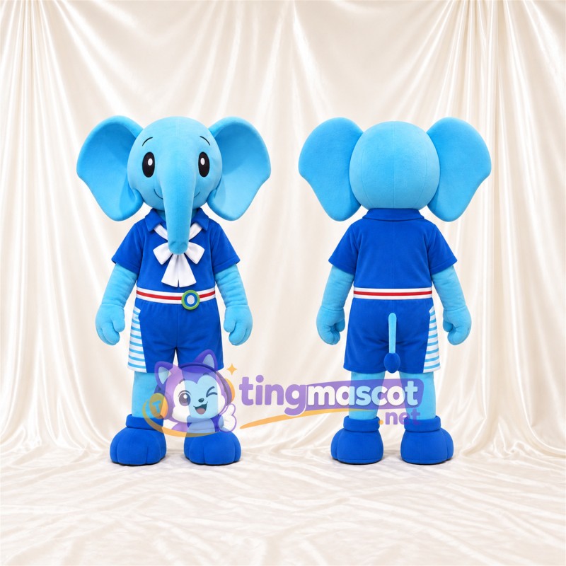 Blue Elephant Mascot Costume - Blue Sailor Outfit