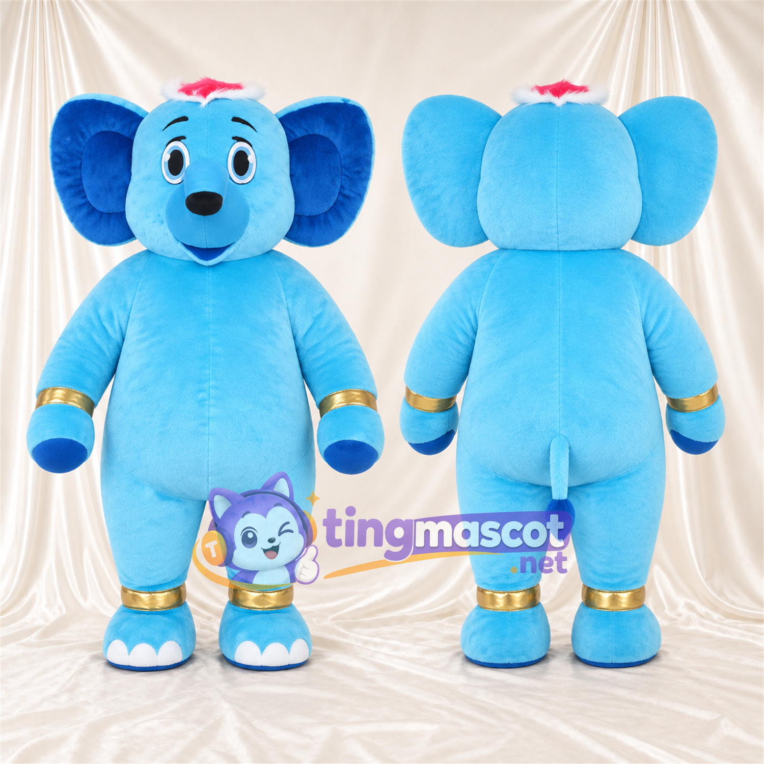 Blue Elephant Mascot Costume - Gold Cuffs Blue Elephant Mascot Costume - Gold Cuffs