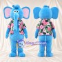 Blue Elephant Mascot Costume - Floral Shirt