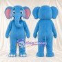 Blue Elephant Mascot Costume - Curled Trunk and White Tusks