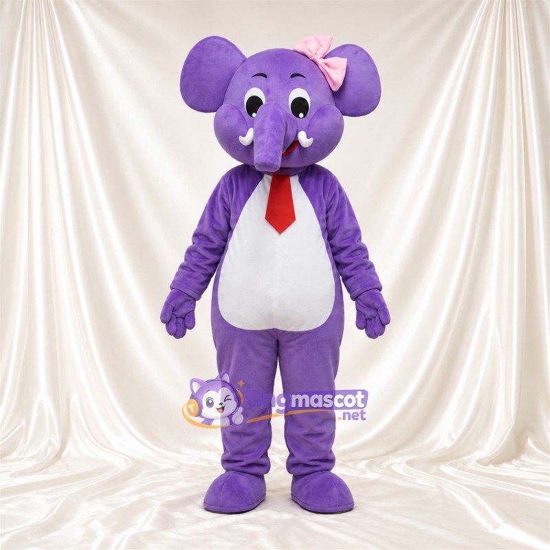 Maskottchenkostüm Elefant – violett – Krawatte (rot) Maskottchenkostüm Elefant – violett – Krawatte (rot)