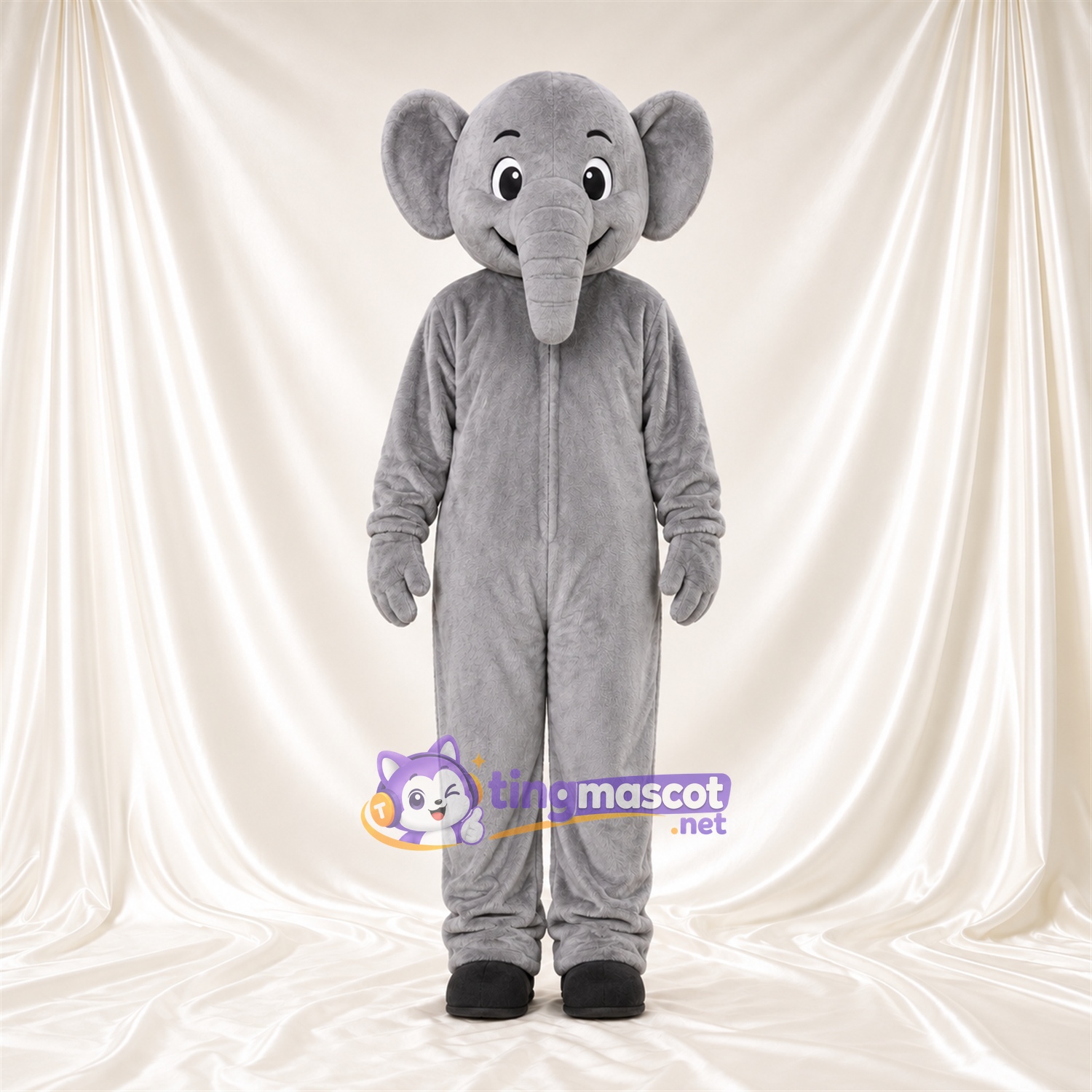 Costume de mascotte Éléphant – gris – Petites oreilles rondes; Petite trompe Costume de mascotte Éléphant – gris – Petites oreilles rondes; Petite trompe