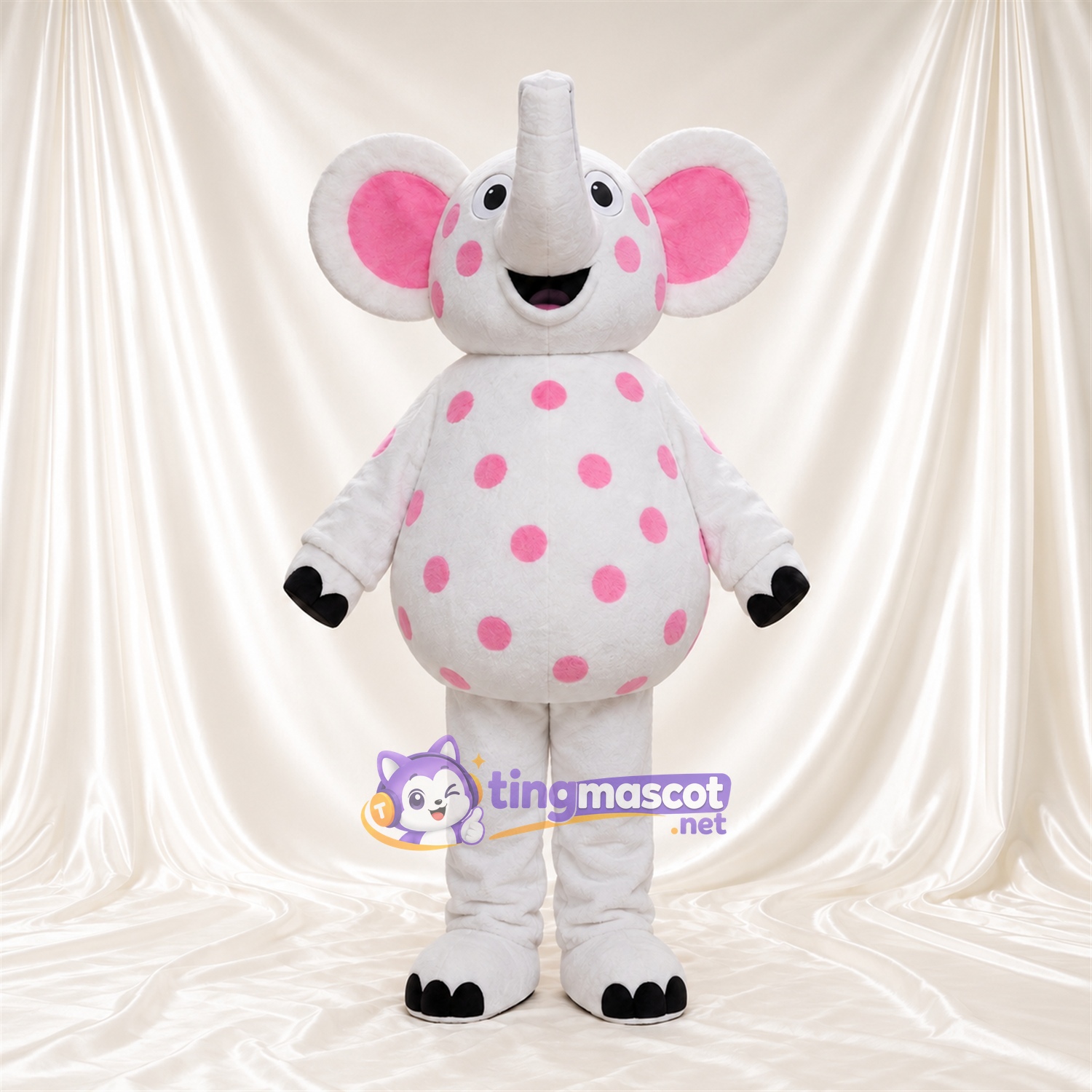 Costume de mascotte Éléphant – blanc – Pois (rose) Costume de mascotte Éléphant – blanc – Pois (rose)