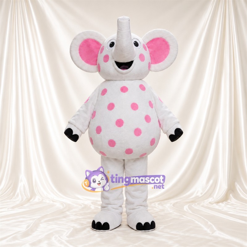 Costume de mascotte Éléphant – blanc – Pois (rose) Costume de mascotte Éléphant – blanc – Pois (rose)