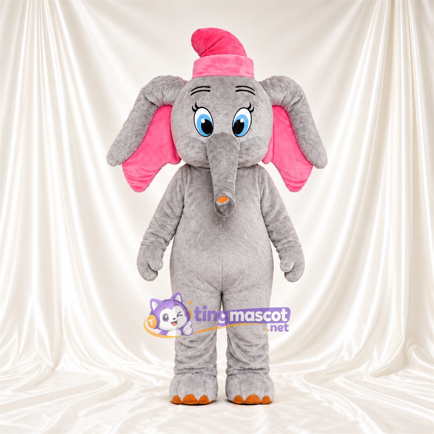 Costume de mascotte Éléphant – gris – Casquette (rose) Costume de mascotte Éléphant – gris – Casquette (rose)