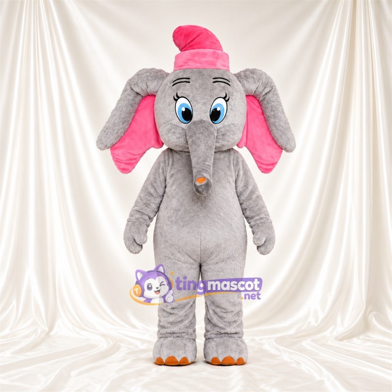 Costume de mascotte Éléphant – gris – Casquette (rose) Costume de mascotte Éléphant – gris – Casquette (rose)