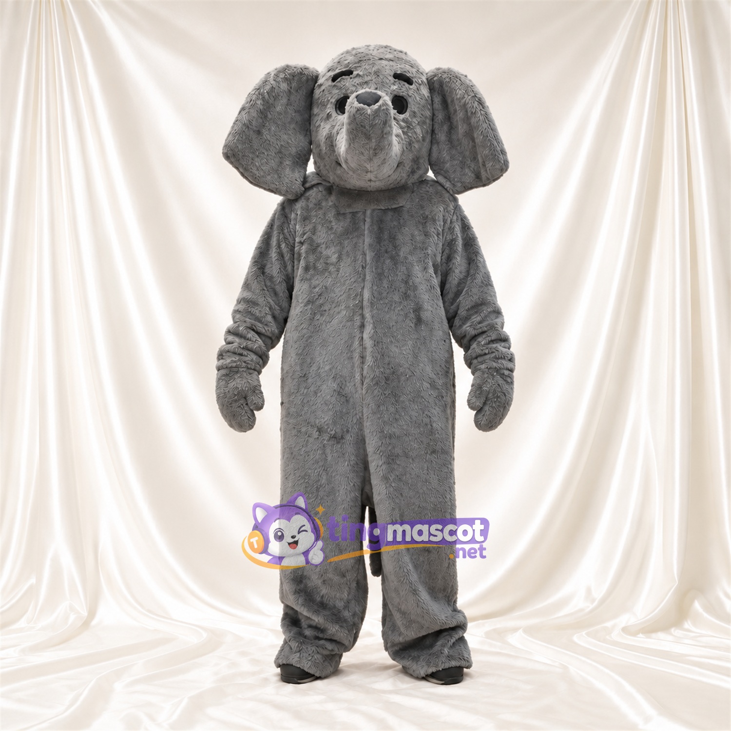 Maskottchenkostüm Elefant – grau – Schlappohren; Erhobener Rüssel Maskottchenkostüm Elefant – grau – Schlappohren; Erhobener Rüssel
