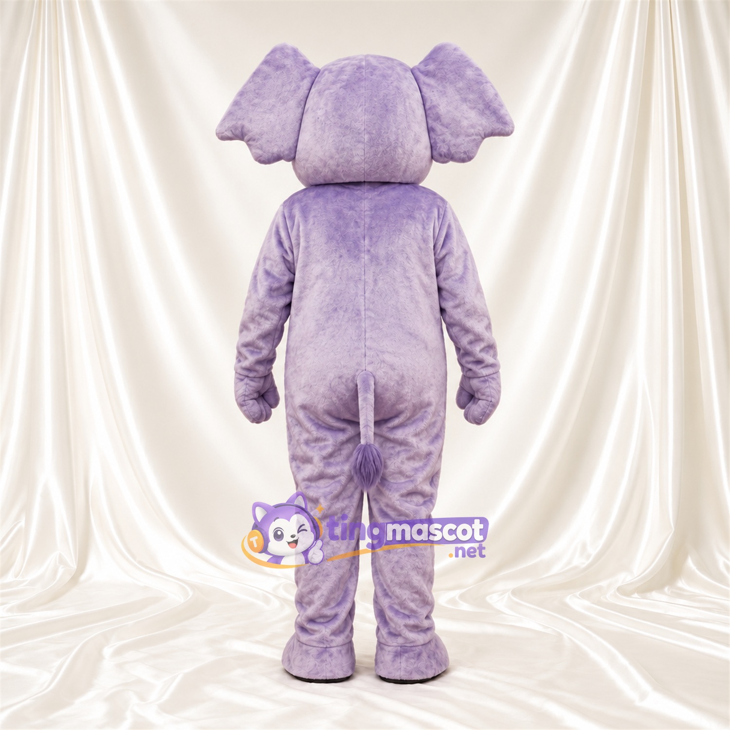 Purple Elephant Mascot Costume - Raised Trunk and White Tusks Purple Elephant Mascot Costume - Raised Trunk and White Tusks