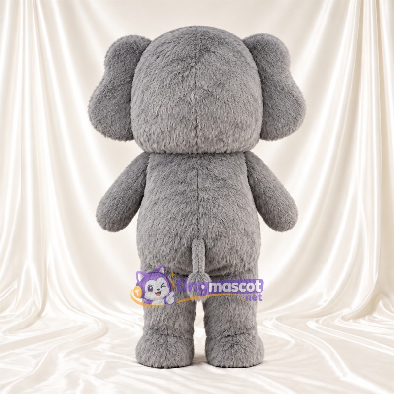 Maskottchenkostüm Elefant – grau – Ohreninnenseiten (blau); Erhobener Rüssel Maskottchenkostüm Elefant – grau – Ohreninnenseiten (blau); Erhobener Rüssel