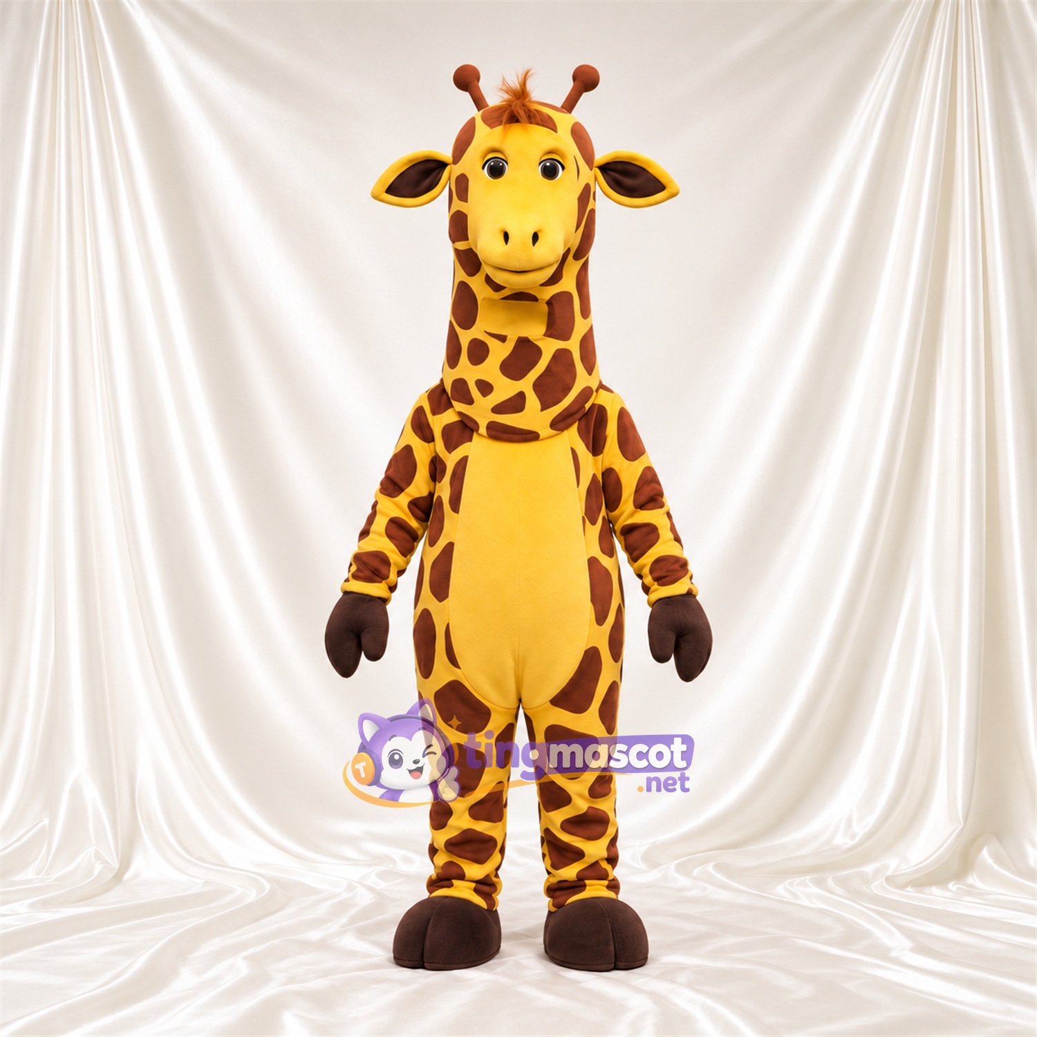 Maskottchenkostüm Giraffe – gelb / braun – Bauch (gelb); Großes Fleckenmuster Maskottchenkostüm Giraffe – gelb / braun – Bauch (gelb); Großes Fleckenmuster