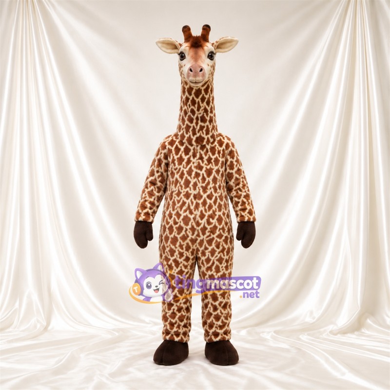 Brown and Cream Giraffe Mascot Costume - Black Gloves and Small Patch Pattern Brown and Cream Giraffe Mascot Costume - Black Gloves and Small Patch Pattern