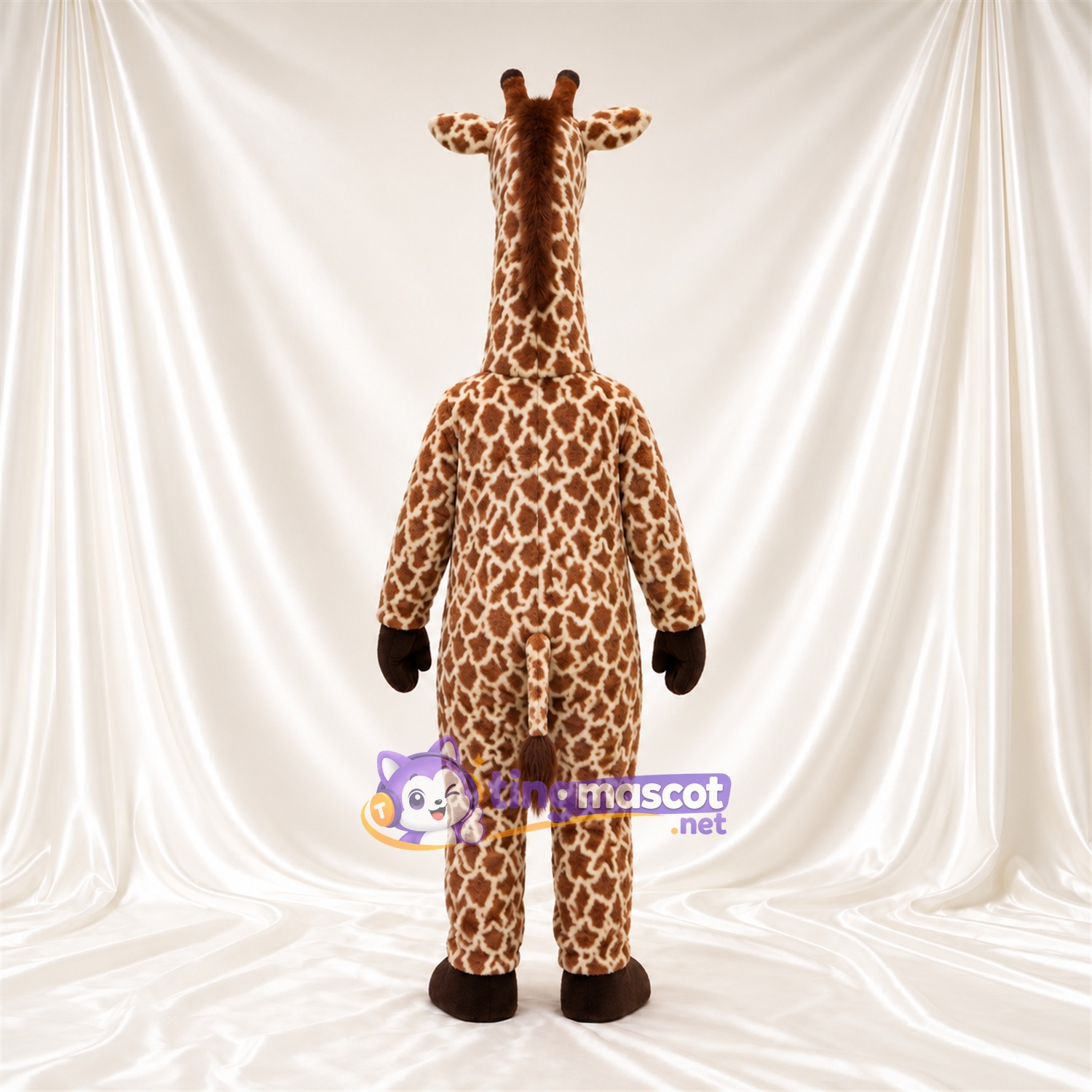 Brown and Cream Giraffe Mascot Costume - Black Gloves and Small Patch Pattern Brown and Cream Giraffe Mascot Costume - Black Gloves and Small Patch Pattern