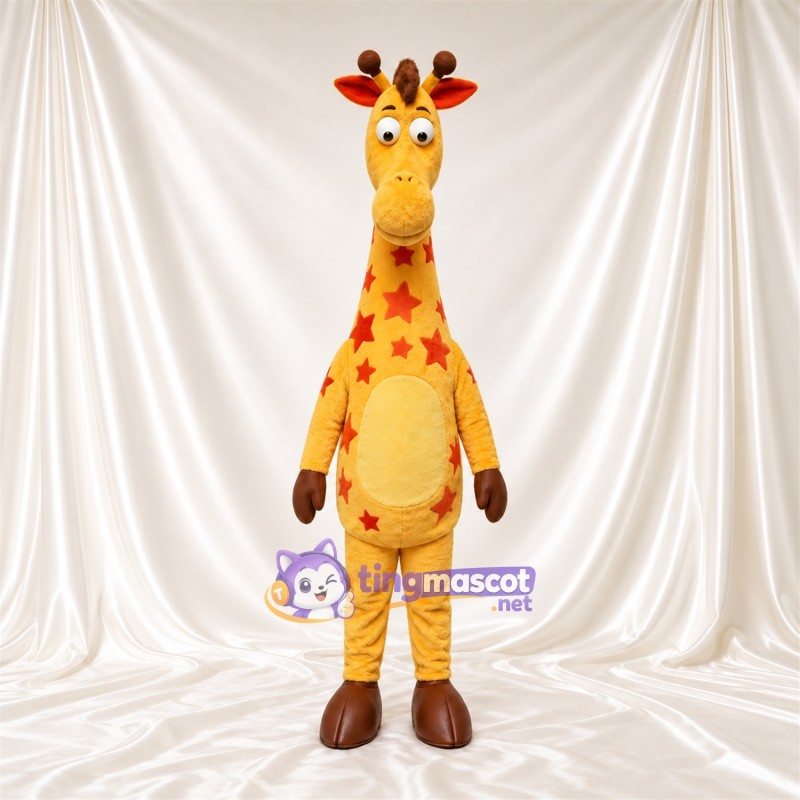 Maskottchenkostüm Giraffe – gelb / orange – Hufe (braun); Sternenmuster Maskottchenkostüm Giraffe – gelb / orange – Hufe (braun); Sternenmuster