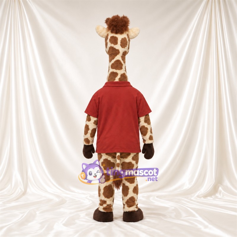 Maskottchenkostüm Giraffe – braun / creme – Poloshirt (rot) Maskottchenkostüm Giraffe – braun / creme – Poloshirt (rot)