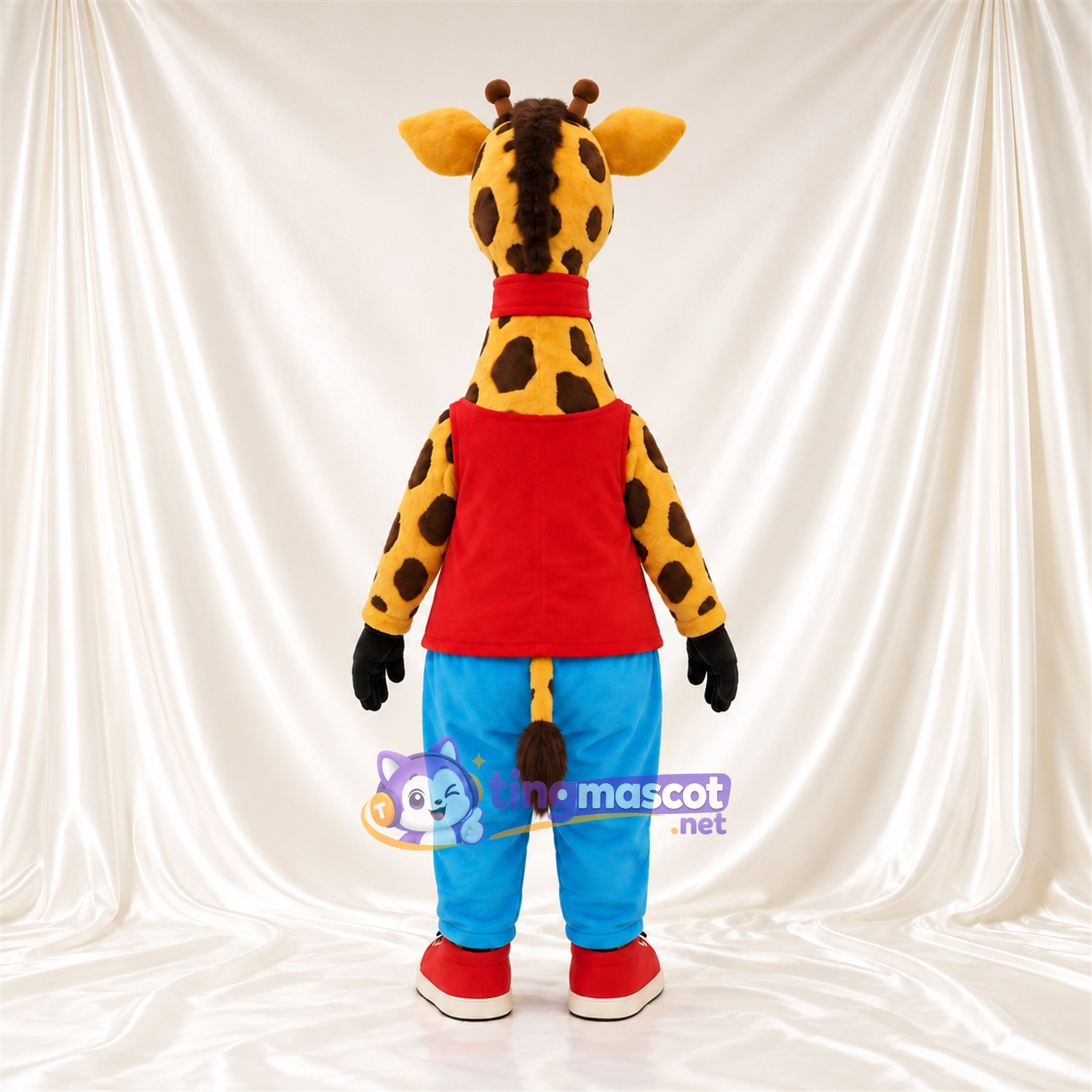 Costume de mascotte Girafe – jaune / marron – Chemise (rouge); Pantalon (bleu) Costume de mascotte Girafe – jaune / marron – Chemise (rouge); Pantalon (bleu)
