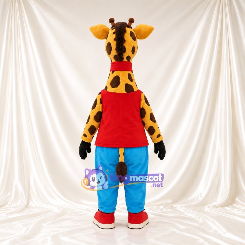 Costume de mascotte Girafe – jaune / marron – Chemise (rouge); Pantalon (bleu) Costume de mascotte Girafe – jaune / marron – Chemise (rouge); Pantalon (bleu)