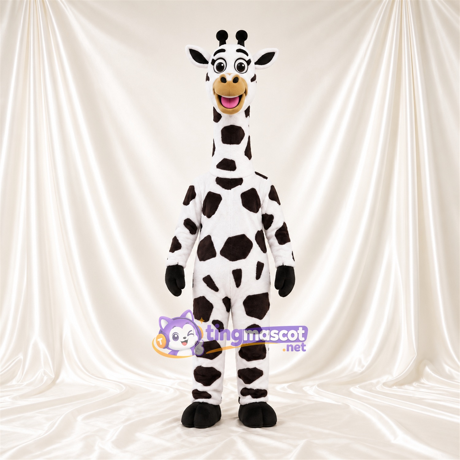 Black and White Giraffe Mascot Costume - Black Gloves and Large Patch Pattern Black and White Giraffe Mascot Costume - Black Gloves and Large Patch Pattern
