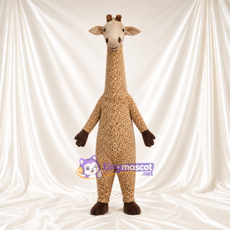 Costume de mascotte Girafe – jaune / marron – Long cou; Motif à petites taches Costume de mascotte Girafe – jaune / marron – Long cou; Motif à petites taches