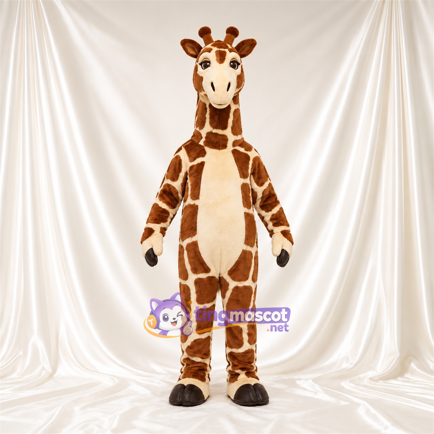 Maskottchenkostüm Giraffe – braun / creme – Bauch (creme); Großes Fleckenmuster Maskottchenkostüm Giraffe – braun / creme – Bauch (creme); Großes Fleckenmuster