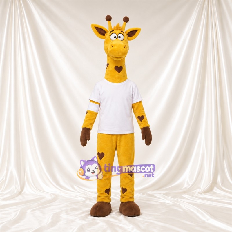 Costume de mascotte Girafe – jaune / marron – Chemise (blanc); Taches (marron) Costume de mascotte Girafe – jaune / marron – Chemise (blanc); Taches (marron)