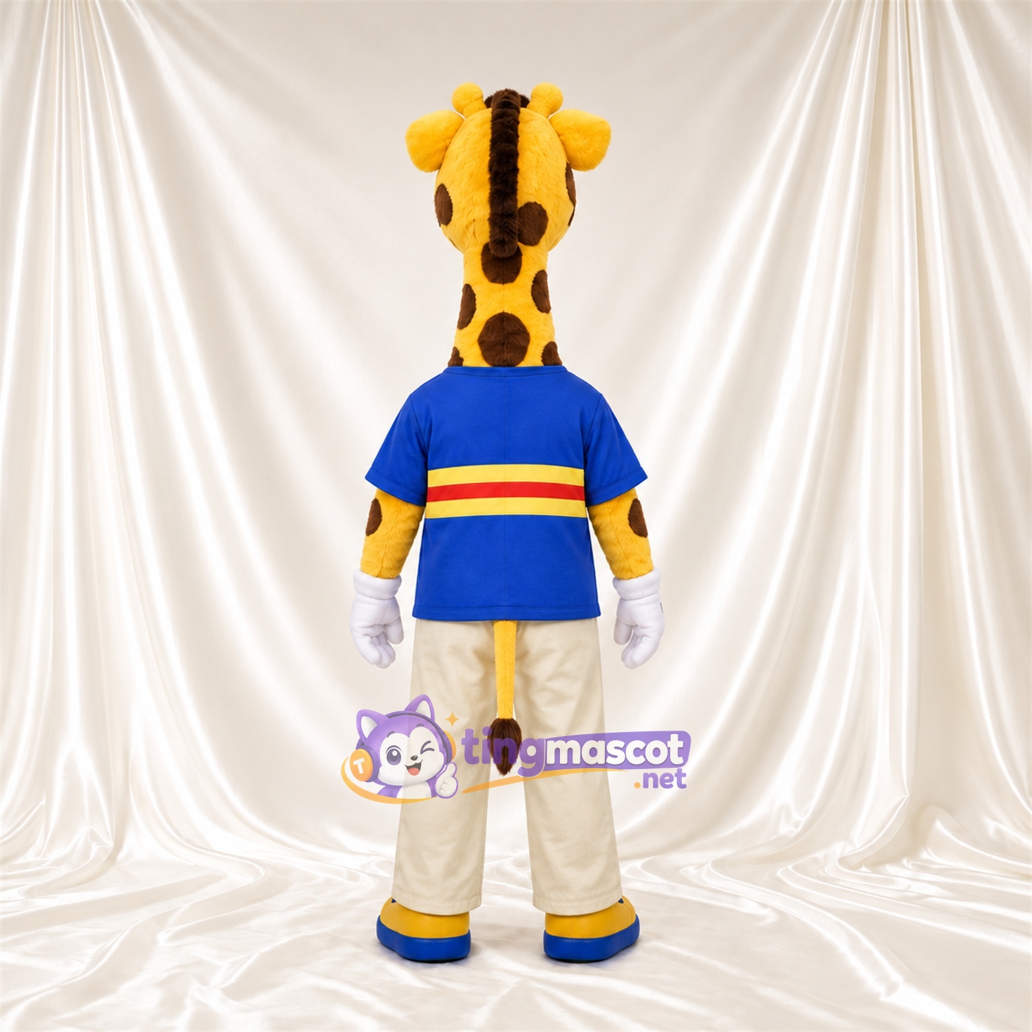 Costume de mascotte Girafe – jaune / marron – Chemise (bleu); Pantalon (crème) Costume de mascotte Girafe – jaune / marron – Chemise (bleu); Pantalon (crème)