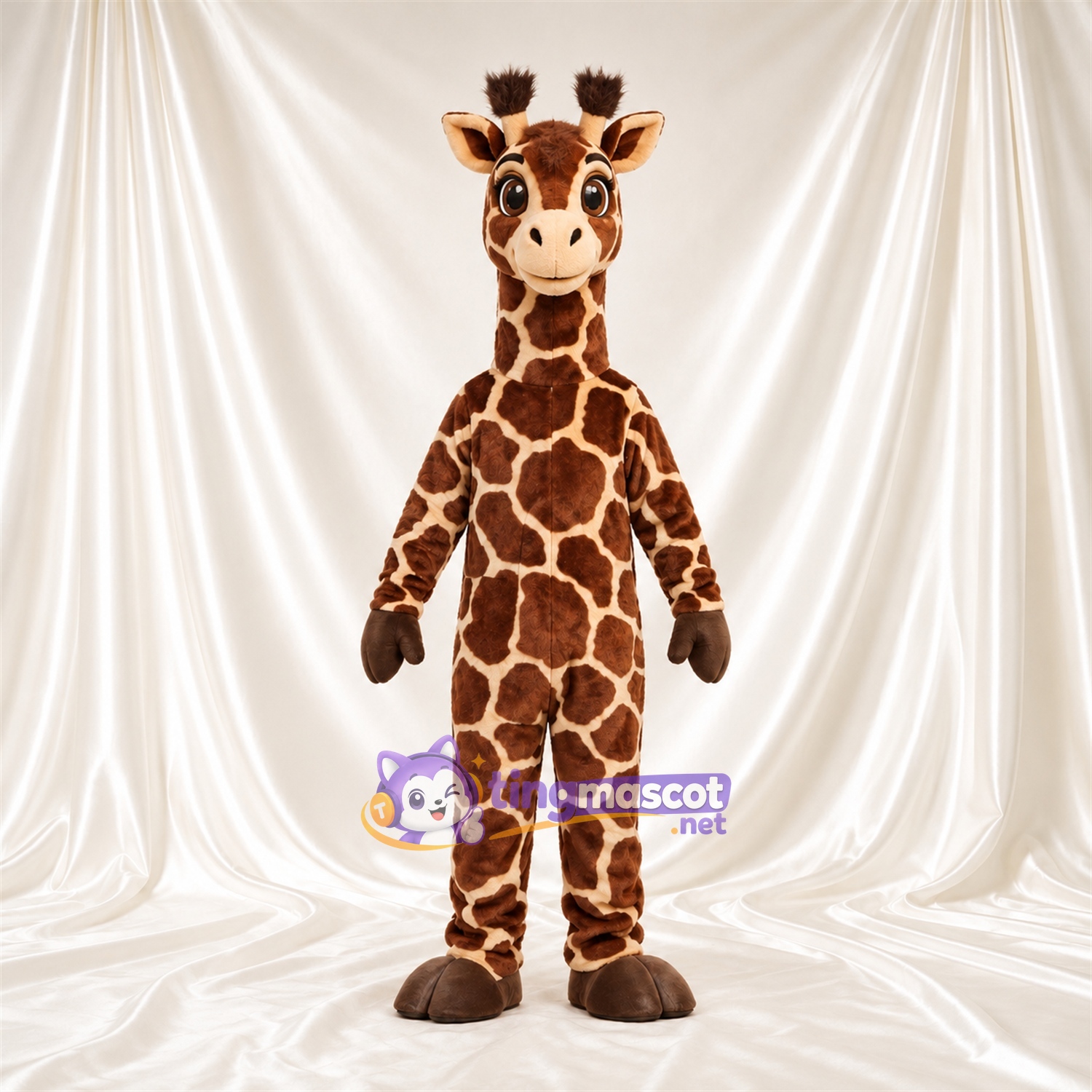 Maskottchenkostüm Giraffe – braun / creme – Augen (blau); Großes Fleckenmuster