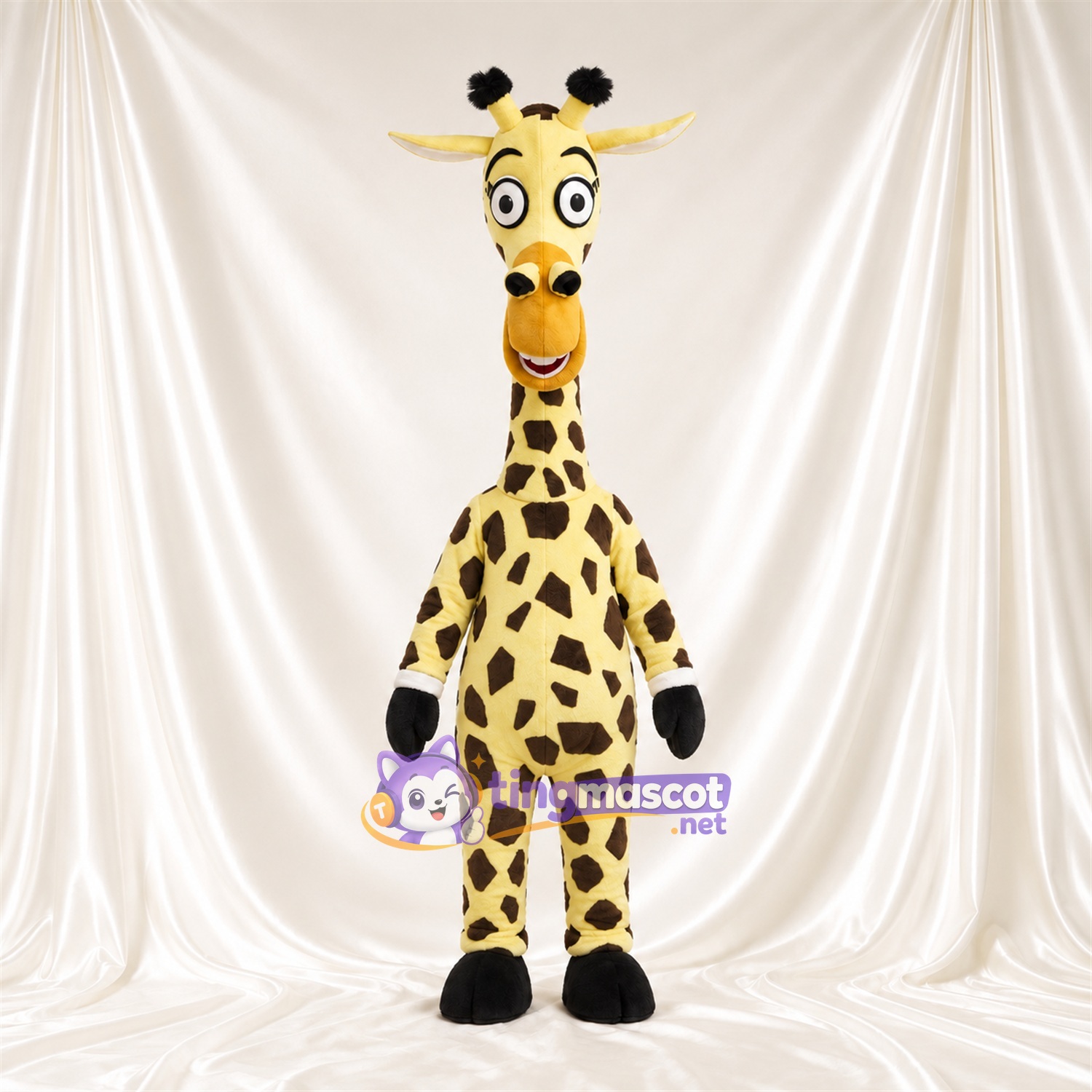 Maskottchenkostüm Giraffe – gelb / schwarz – Großes Fleckenmuster; Langer Hals Maskottchenkostüm Giraffe – gelb / schwarz – Großes Fleckenmuster; Langer Hals