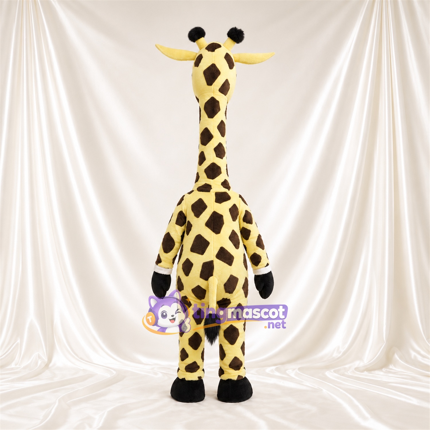 Maskottchenkostüm Giraffe – gelb / schwarz – Großes Fleckenmuster; Langer Hals Maskottchenkostüm Giraffe – gelb / schwarz – Großes Fleckenmuster; Langer Hals