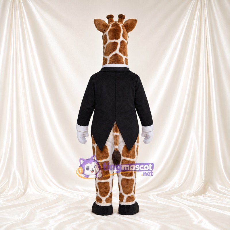 Brown and Cream Giraffe Mascot Costume - Black Jacket and Bow Tie Brown and Cream Giraffe Mascot Costume - Black Jacket and Bow Tie