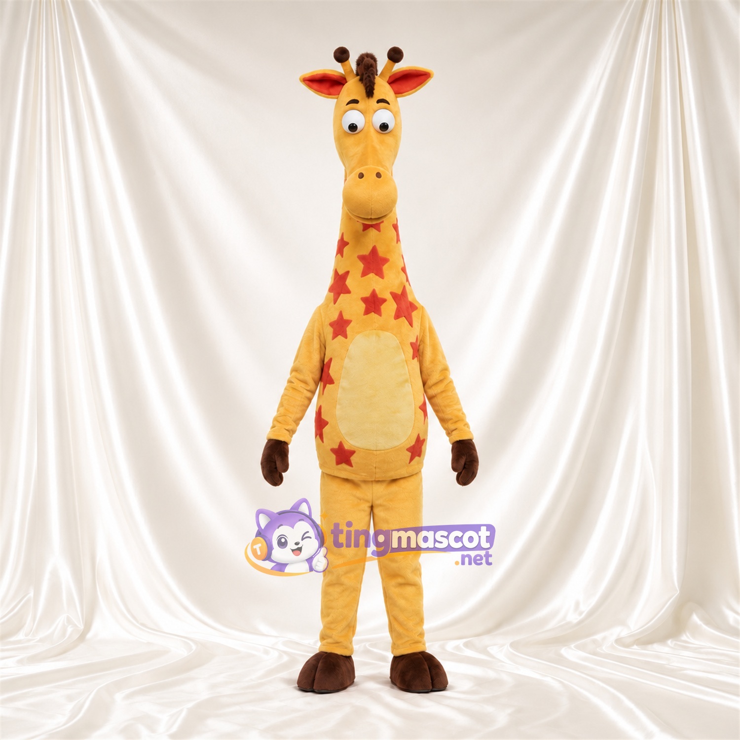 Maskottchenkostüm Giraffe – gelb / orange – Bauch (gelb); Sternenmuster Maskottchenkostüm Giraffe – gelb / orange – Bauch (gelb); Sternenmuster