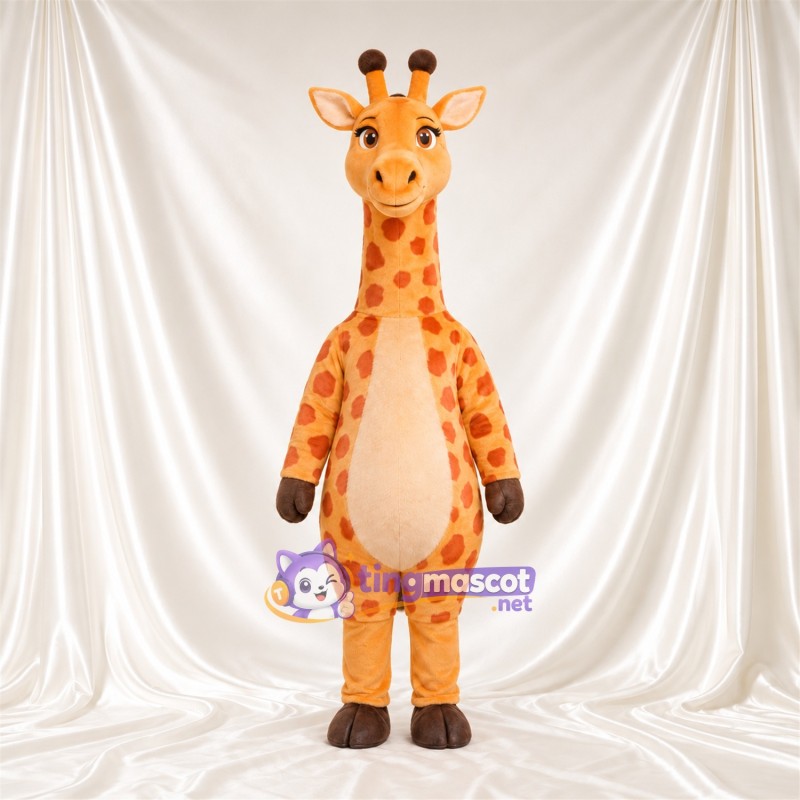Maskottchenkostüm Giraffe – gelb / braun – Bauch (creme); Kleines Fleckenmuster Maskottchenkostüm Giraffe – gelb / braun – Bauch (creme); Kleines Fleckenmuster