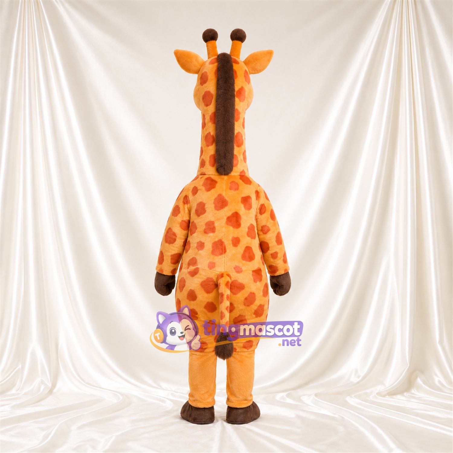 Maskottchenkostüm Giraffe – gelb / braun – Bauch (creme); Kleines Fleckenmuster Maskottchenkostüm Giraffe – gelb / braun – Bauch (creme); Kleines Fleckenmuster