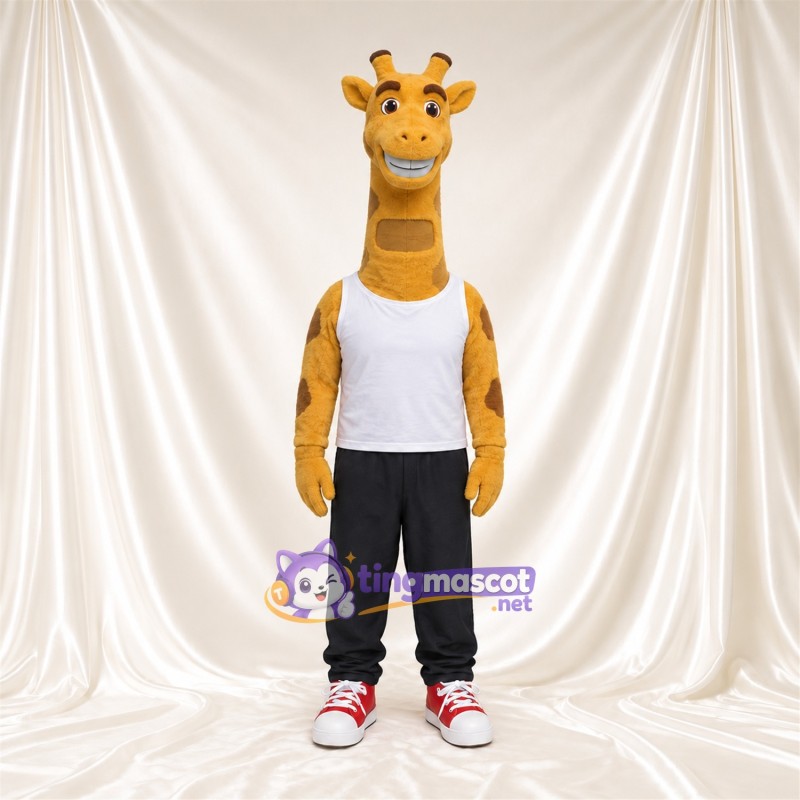 Maskottchenkostüm Giraffe – gelb / braun – Tanktop (weiß); Hose (schwarz) Maskottchenkostüm Giraffe – gelb / braun – Tanktop (weiß); Hose (schwarz)