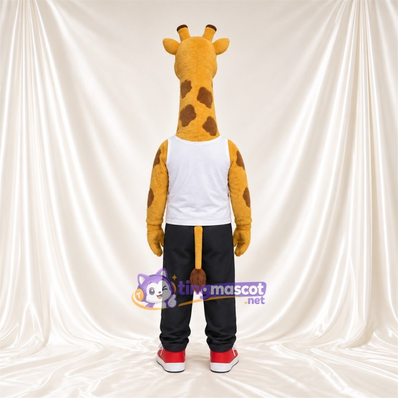 Maskottchenkostüm Giraffe – gelb / braun – Tanktop (weiß); Hose (schwarz) Maskottchenkostüm Giraffe – gelb / braun – Tanktop (weiß); Hose (schwarz)