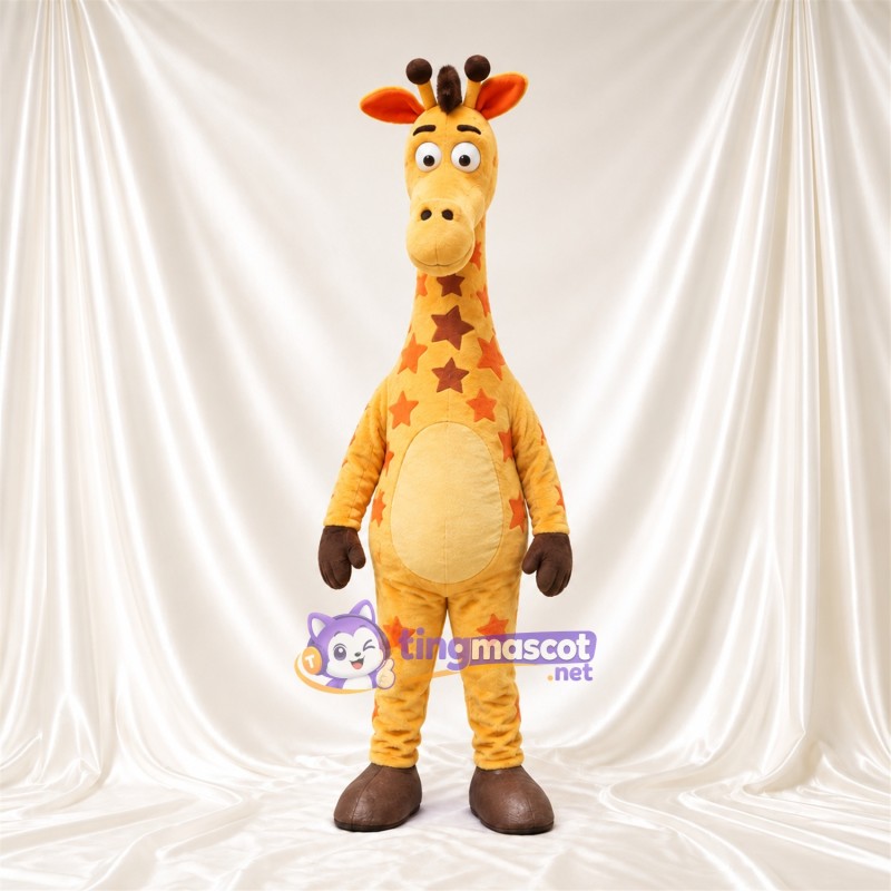 Maskottchenkostüm Giraffe – gelb / orange – Runder Bauch; Sternenmuster Maskottchenkostüm Giraffe – gelb / orange – Runder Bauch; Sternenmuster