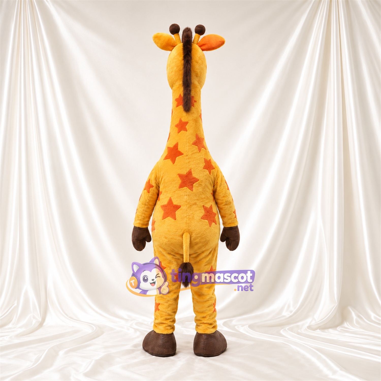Maskottchenkostüm Giraffe – gelb / orange – Runder Bauch; Sternenmuster Maskottchenkostüm Giraffe – gelb / orange – Runder Bauch; Sternenmuster