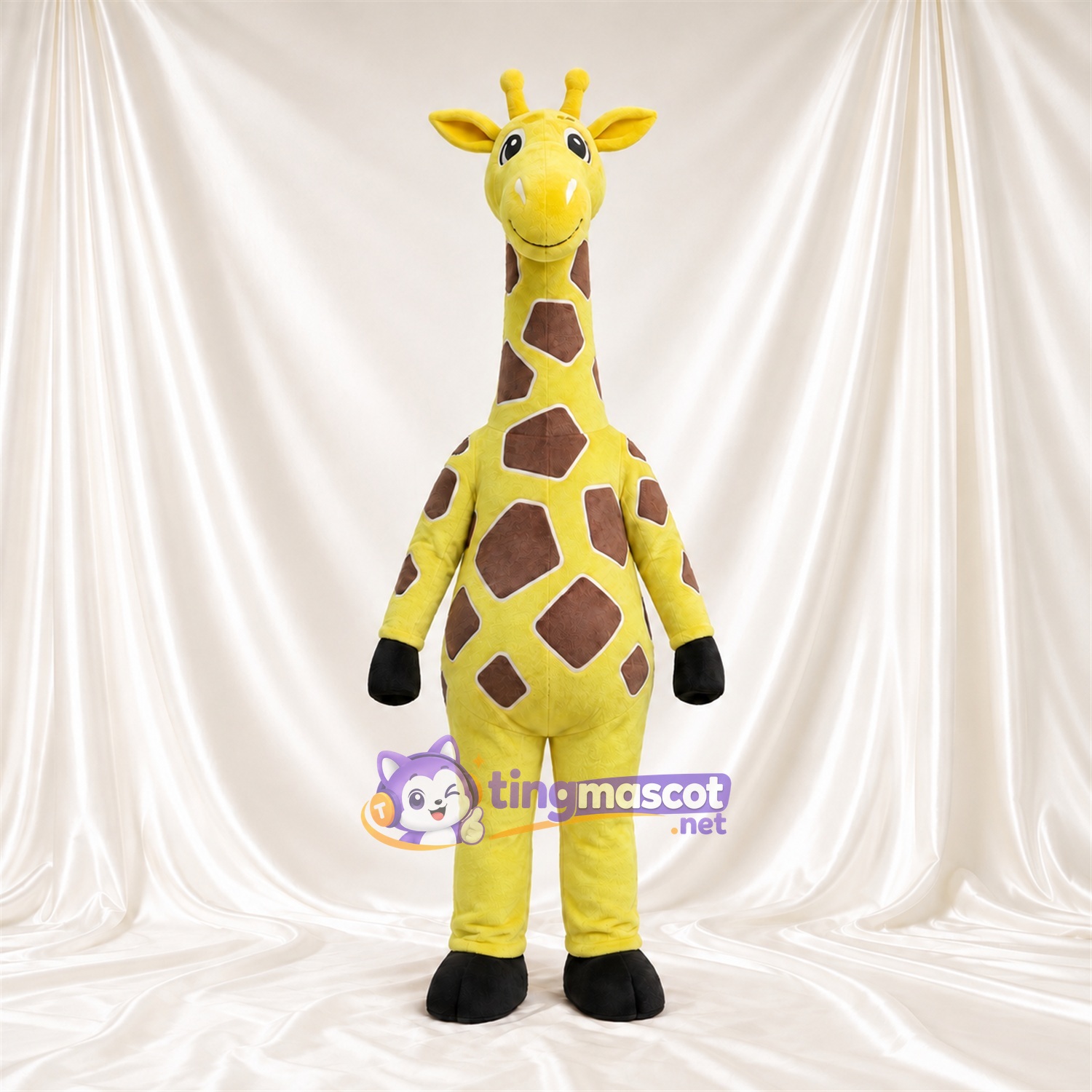 Maskottchenkostüm Giraffe – gelb / braun – Großes Fleckenmuster; Langer Hals Maskottchenkostüm Giraffe – gelb / braun – Großes Fleckenmuster; Langer Hals