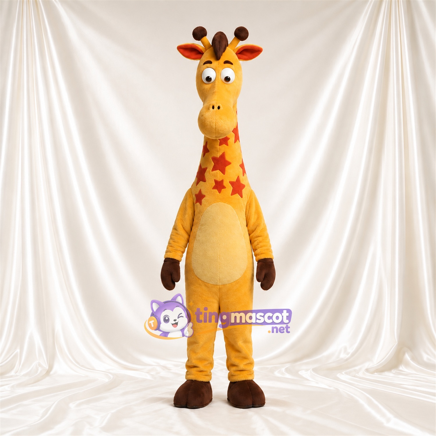 Maskottchenkostüm Giraffe – gelb / orange – Bauch (gelb); Sternenmuster Maskottchenkostüm Giraffe – gelb / orange – Bauch (gelb); Sternenmuster