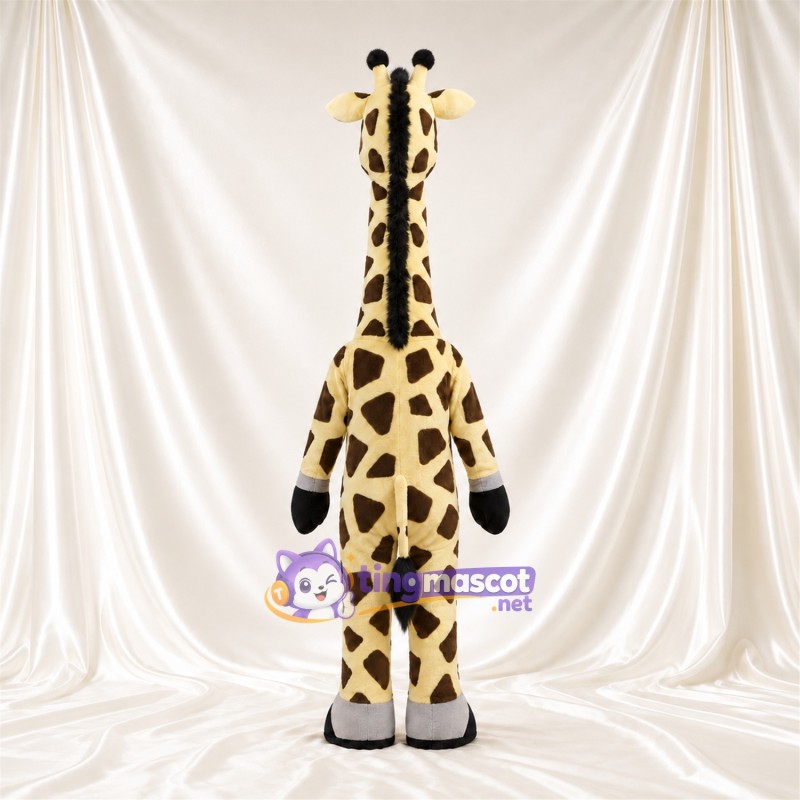 Costume de mascotte Girafe – jaune / noir – Sourire avec dents; Motif à grandes taches Costume de mascotte Girafe – jaune / noir – Sourire avec dents; Motif à grandes taches