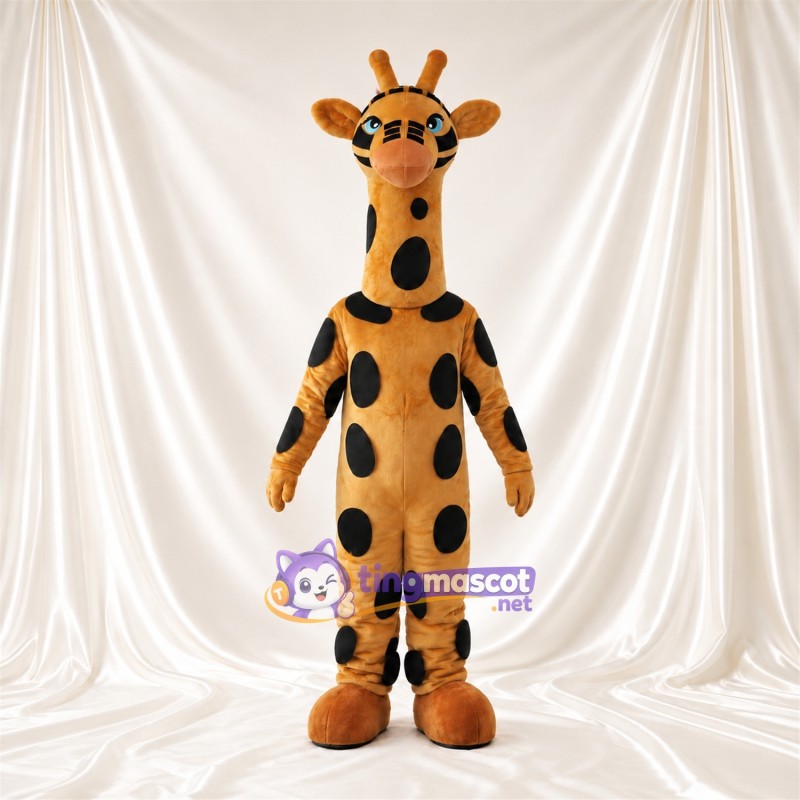 Maskottchenkostüm Giraffe – gelb / schwarz – Hufe (orange); Flecken Maskottchenkostüm Giraffe – gelb / schwarz – Hufe (orange); Flecken