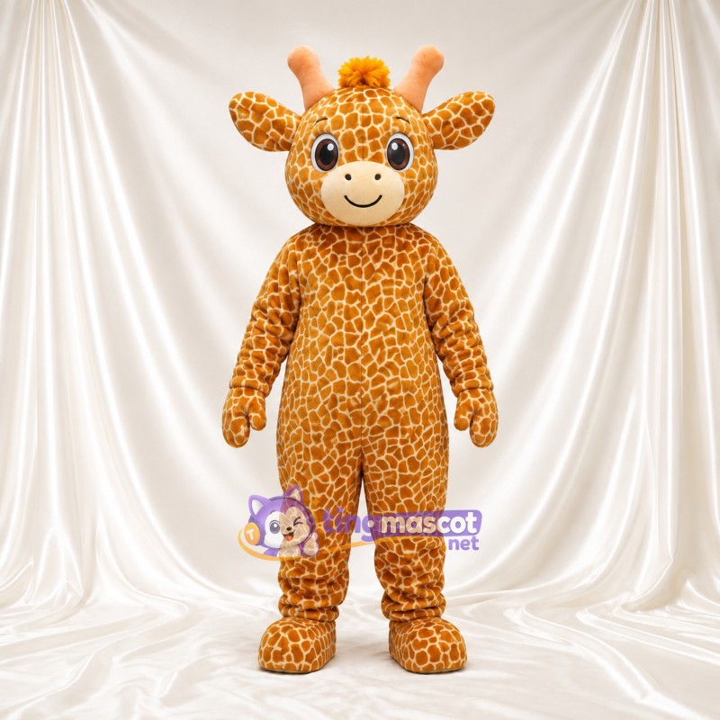 Costume de mascotte Girafe – jaune / marron – Cou court; Motif à petites taches Costume de mascotte Girafe – jaune / marron – Cou court; Motif à petites taches
