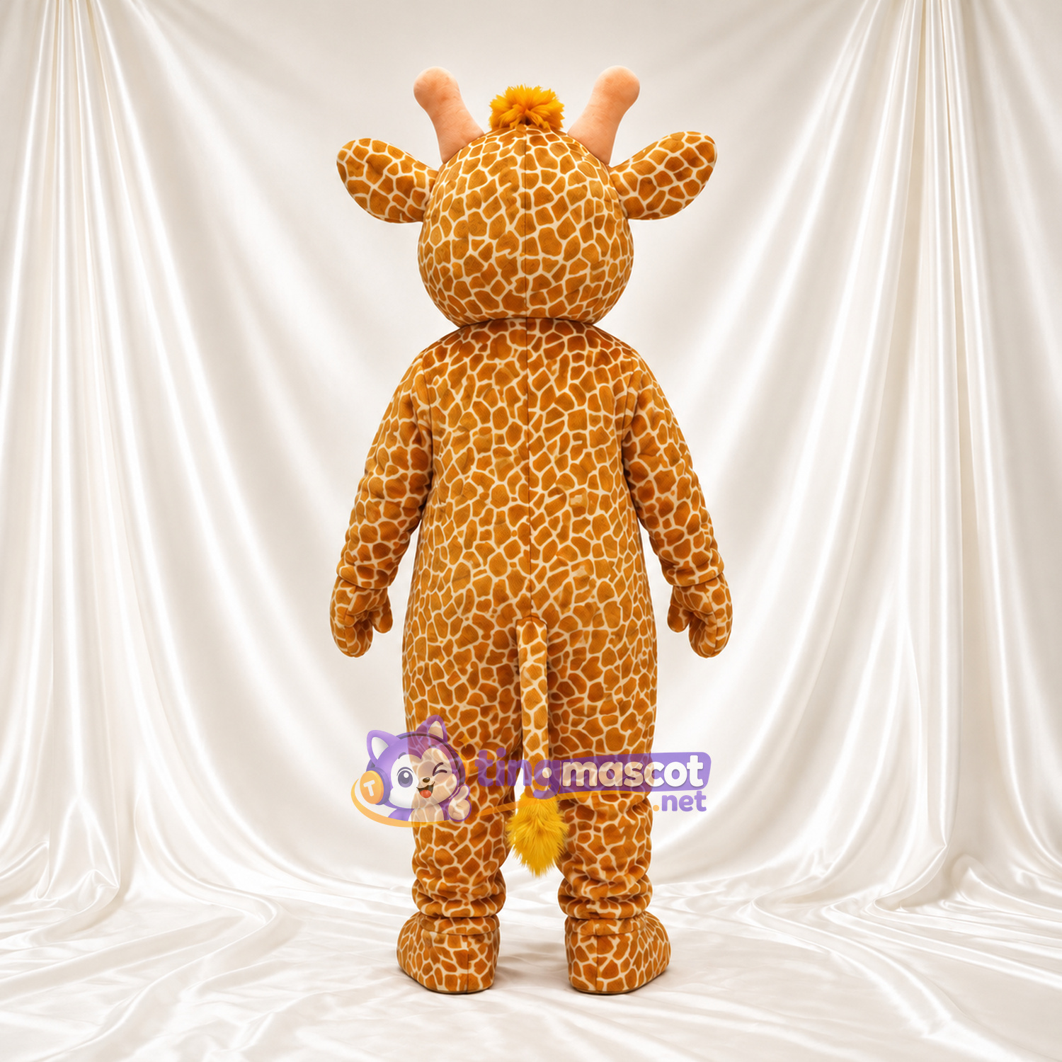 Costume de mascotte Girafe – jaune / marron – Cou court; Motif à petites taches Costume de mascotte Girafe – jaune / marron – Cou court; Motif à petites taches