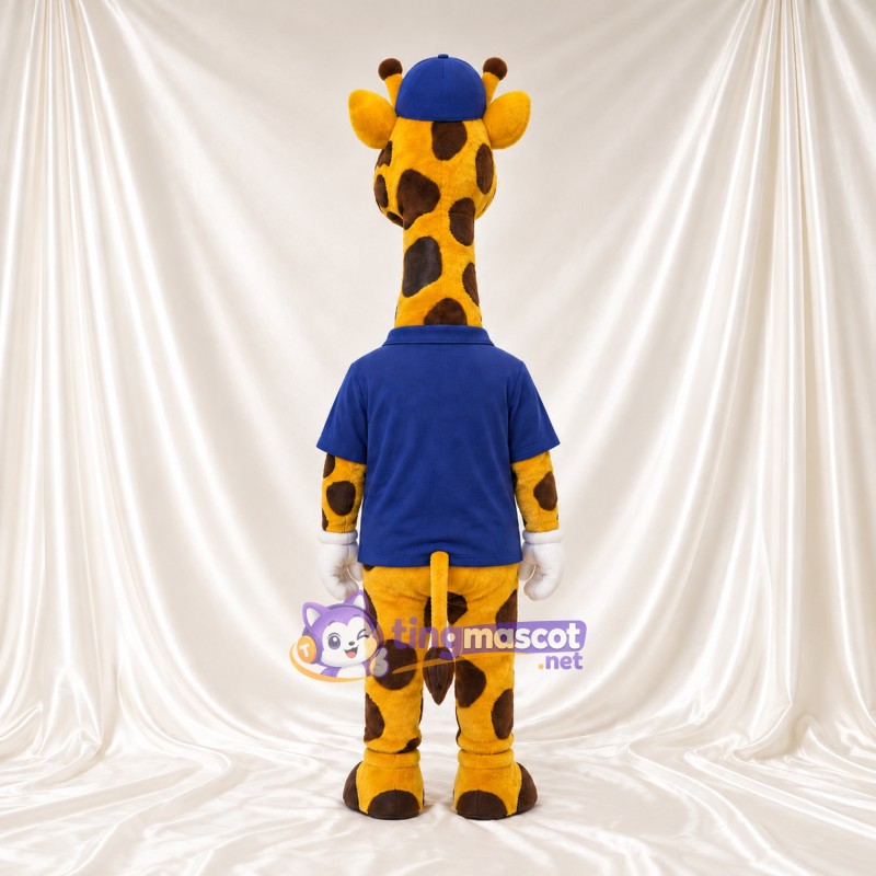 Maskottchenkostüm Giraffe – gelb / schwarz – Poloshirt (blau); Kappe Maskottchenkostüm Giraffe – gelb / schwarz – Poloshirt (blau); Kappe