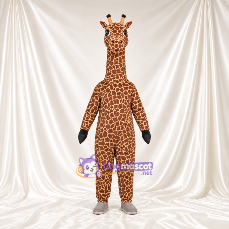 Brown and Cream Giraffe Mascot Costume - Black Gloves and Small Patch Pattern Brown and Cream Giraffe Mascot Costume - Black Gloves and Small Patch Pattern