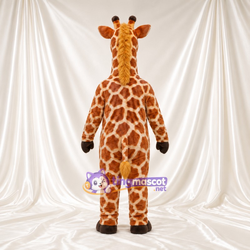Costume de mascotte Girafe – marron / crème – Sourire avec dents; Motif à grandes taches Costume de mascotte Girafe – marron / crème – Sourire avec dents; Motif à grandes taches