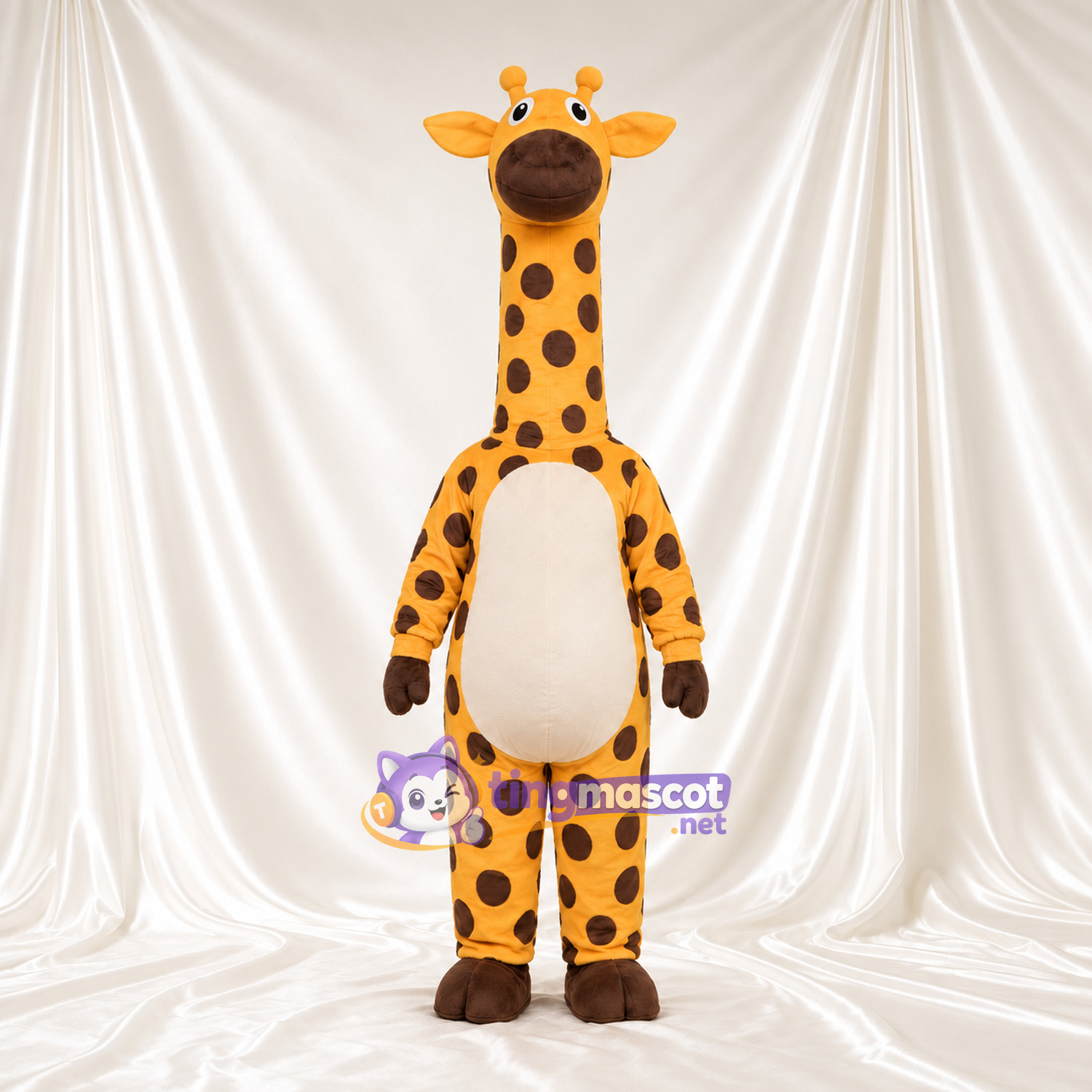 Maskottchenkostüm Giraffe – gelb / braun – Bauch (weiß); Flecken Maskottchenkostüm Giraffe – gelb / braun – Bauch (weiß); Flecken