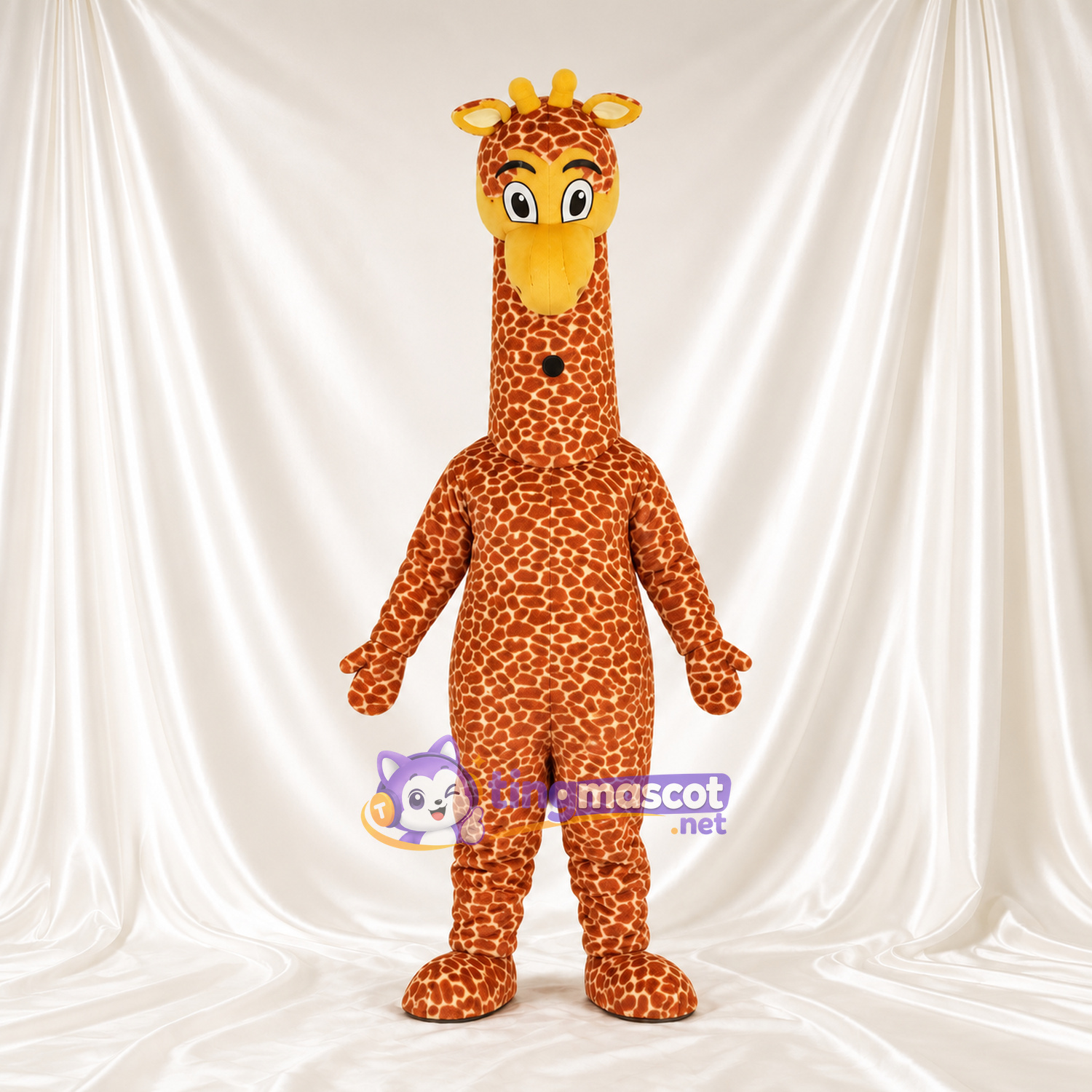 Maskottchenkostüm Giraffe – braun / creme – Augen (blau); Kleines Fleckenmuster Maskottchenkostüm Giraffe – braun / creme – Augen (blau); Kleines Fleckenmuster